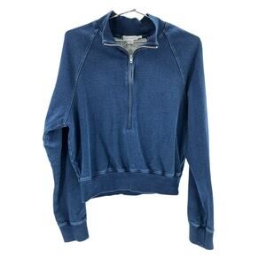 Good American 'Jeanius' Blue Cotton Half Zip Sweatshirt Size XL